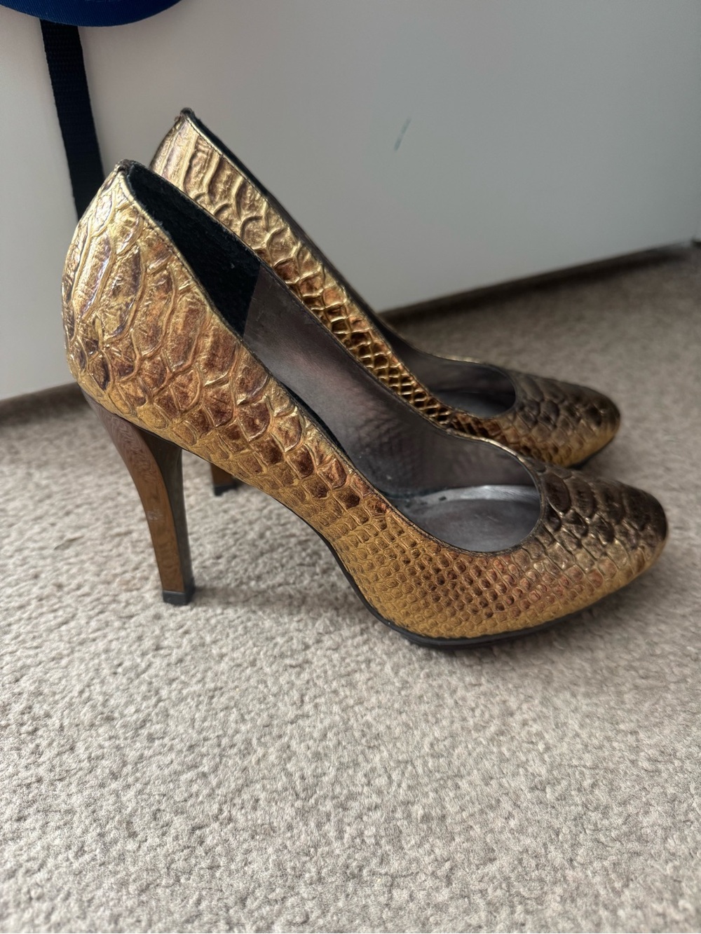 Gianni Bini Gold Faux-Snakeskin High Heel Pumps